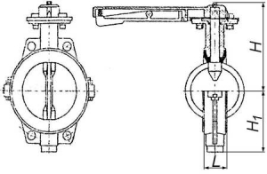 АН1 Затвор поворотный дисковый с неразъемным корпусом и резино-металлическим вкладышем